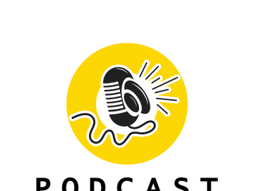 podcast logo with microphone and earphone audio, radio waves. for studio, talk show, chat, information sharing, interview, multimedia and web. preview picture