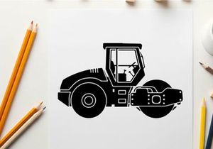 Silhouette of a road roller with a cabin silhouette