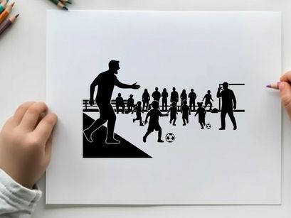 Silhouette of soccer players and spectators on a field