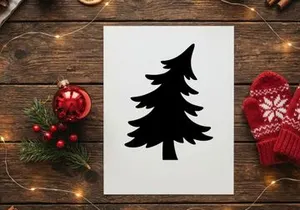 Black silhouette of a Christmas tree isolated on a white background