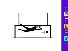 Soccer goalkeeper diving to block a shot on goal in a match