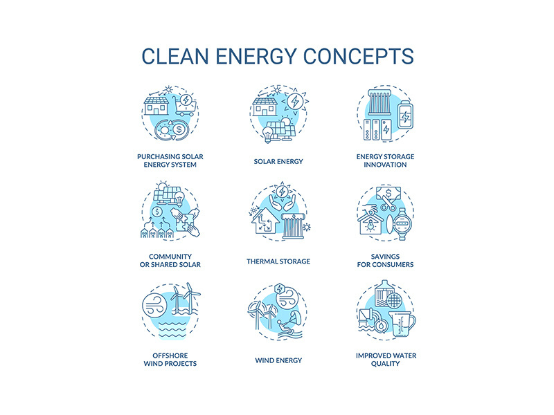 Nature energy concept icons set