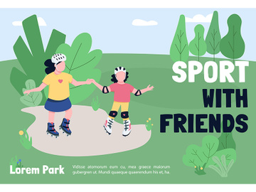 Sport with friends banner flat vector template preview picture