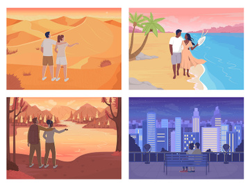 Romantic getaway with beloved color vector illustration set preview picture