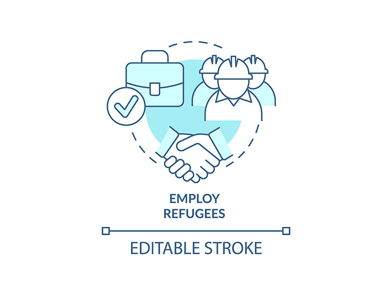 Employ refugees turquoise concept icon