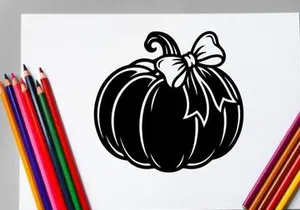 Black and White Halloween Pumpkin Illustration with Bow