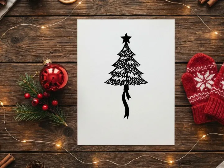 Stylized Christmas Tree Illustration with Star Topper for Holiday Decor