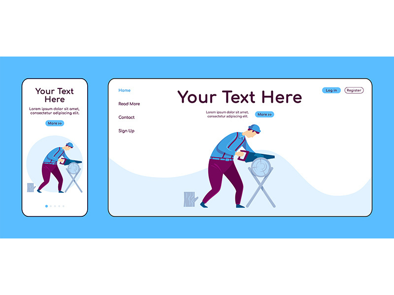 Carpentry adaptive landing page flat color vector template