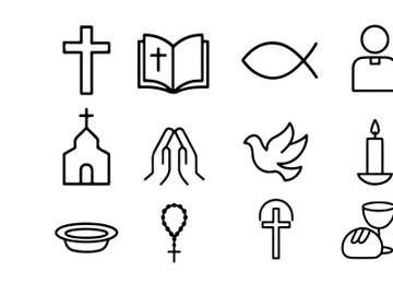 Minimal Christian Line Icons Set – Cross, Bible, Church, Dove, Prayer, Candle, Communion preview picture