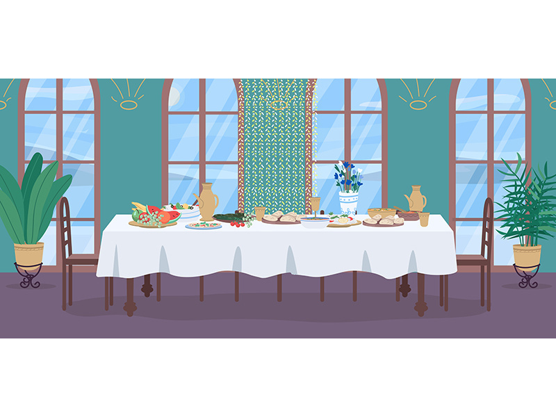 Traditional indian meal flat color vector illustration