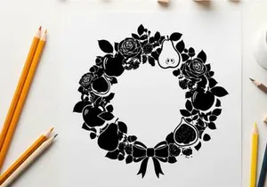 Silhouette of a heart and rose floral wreath design