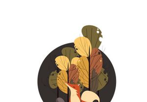 Set of different animals with autumn season background.