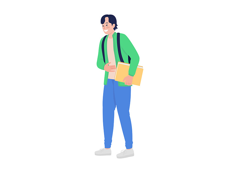 Laughing teenager school boy semi flat color vector character