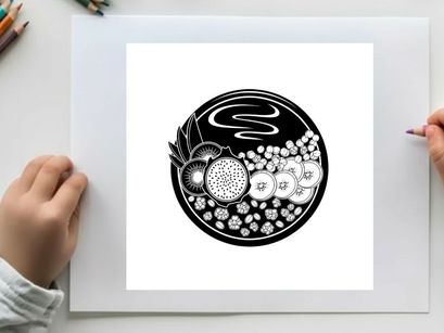 Silhouette of a plate with fruit and decorative design