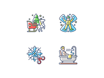 Winter holiday entertainment RGB color icons set preview picture