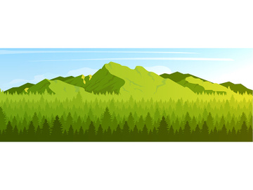 Mountain and coniferous forest flat color vector illustration preview picture