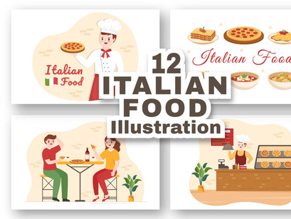 12 Italian Food Restaurant Illustration
