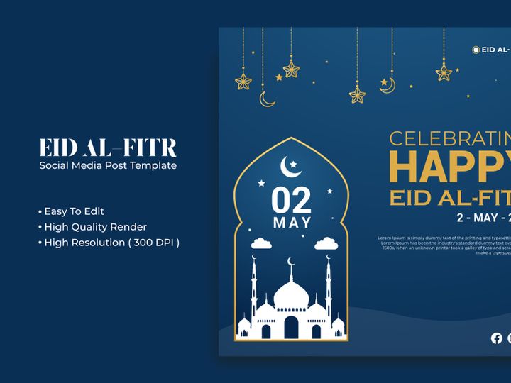 Eid Al-Fitr social media post template design Premium Vector