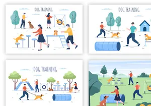 12 Dogs Training Center Flat Design Illustration