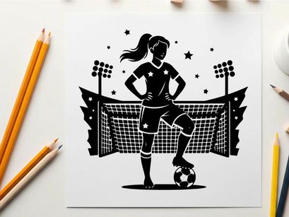 Silhouette of a female soccer player in action pose