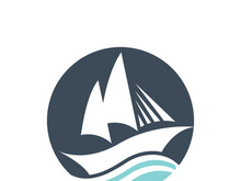 Sailboat boat on sea ocean wave with logo design simple ship