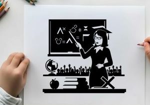 Silhouette of a teacher in front of a blackboard silhouette