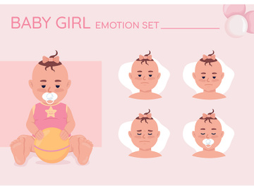 Tired baby girl semi flat color character emotions set preview picture