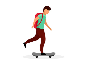 Schoolboy skateboarding flat vector illustration preview picture