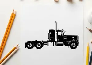 Silhouette of a semi truck tractor unit with wheels and exhaust pipe