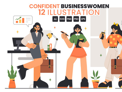 12 Confident Businesswomen Illustration