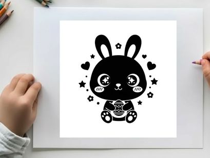 Cute silhouette bunny with hearts and stars