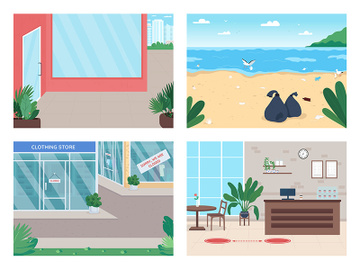 Quarantine flat color vector illustration set preview picture