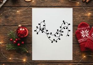 Black silhouette of Christmas fairy lights string isolated on a white background