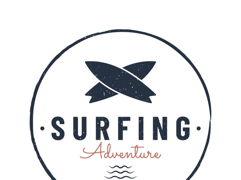 Vintage surfboard logo,surfing on summer beach.For business,badge,holiday, ,label,emblem.