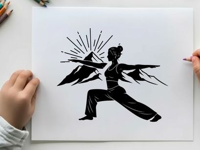 Silhouette of a woman practicing yoga at sunrise