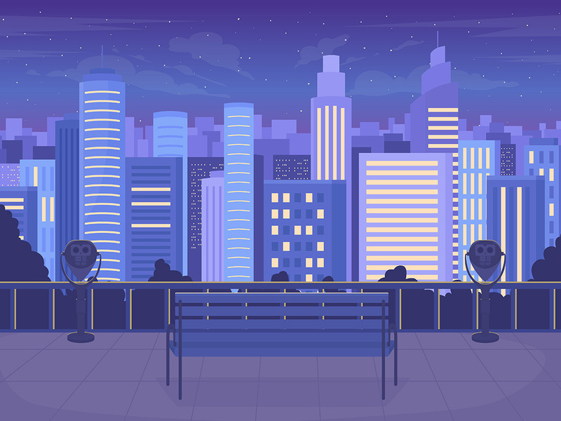 City skyline at night color vector illustration