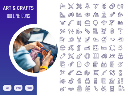 Crafts And Arts, Line Icon Set
