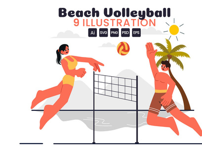 9 Beach Volleyball Player Illustration