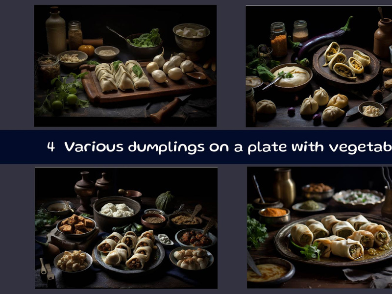 Various dumplings on a plate with vegetables