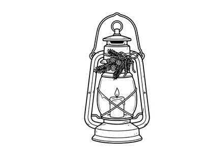Weihnachts-Laternen-Linienkunst-Illustration mit Tannenzweigen und Kerze für Weihnachtsdekoration
