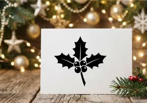 Christmas holly berry icon, festive winter plant silhouette for holiday design projects.