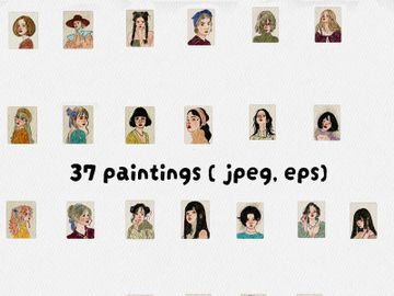 Vintage Portrait Illustration Bundle – Soft Aesthetic Girls Collection preview picture