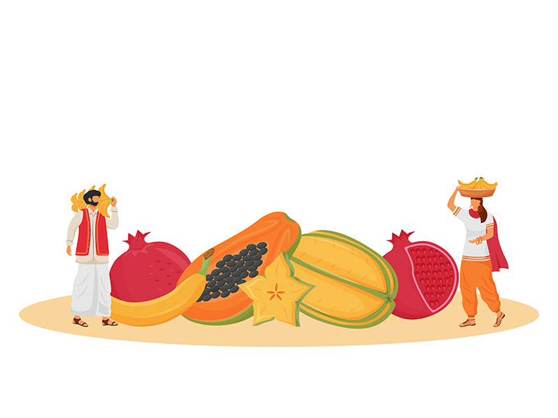 Indian cuisine, served tropical fruits flat concept vector illustration