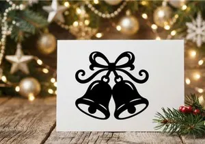 Silueta negra de campanas navideñas con un lazo decorativo sobre fondo blanco