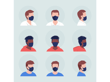 Different men wearing mask flat color vector character avatar set preview picture