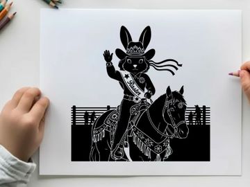 Silhouette of a bunny rodeo rider on a horse preview picture
