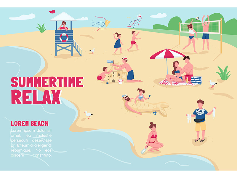 Summertime relax banner flat vector template