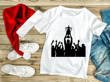 Silhouette of a triumphant team celebrating with a trophy preview picture