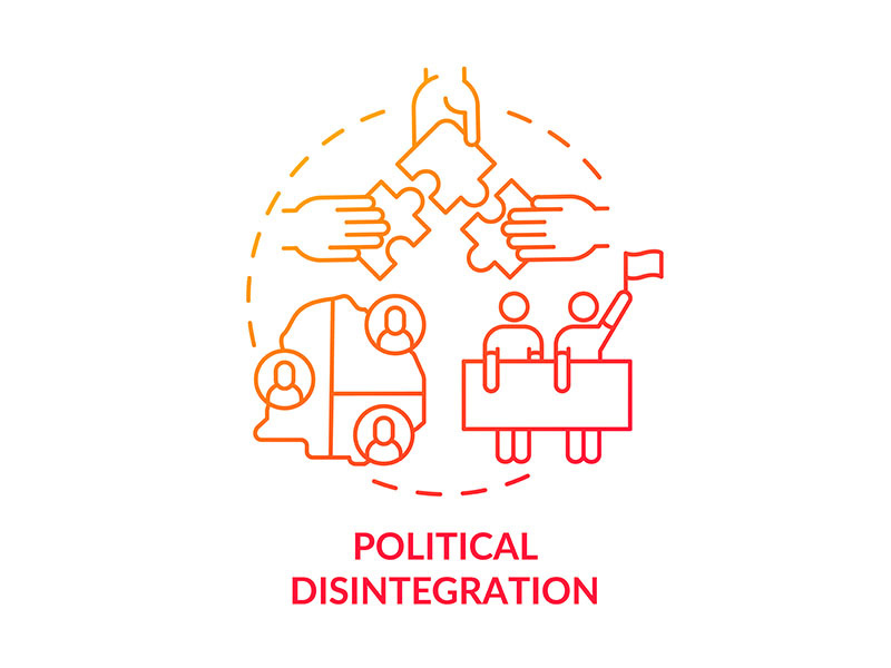 Political disintegration red gradient concept icon