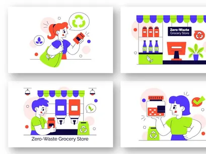 10 Zero Waste Grocery Store Illustration